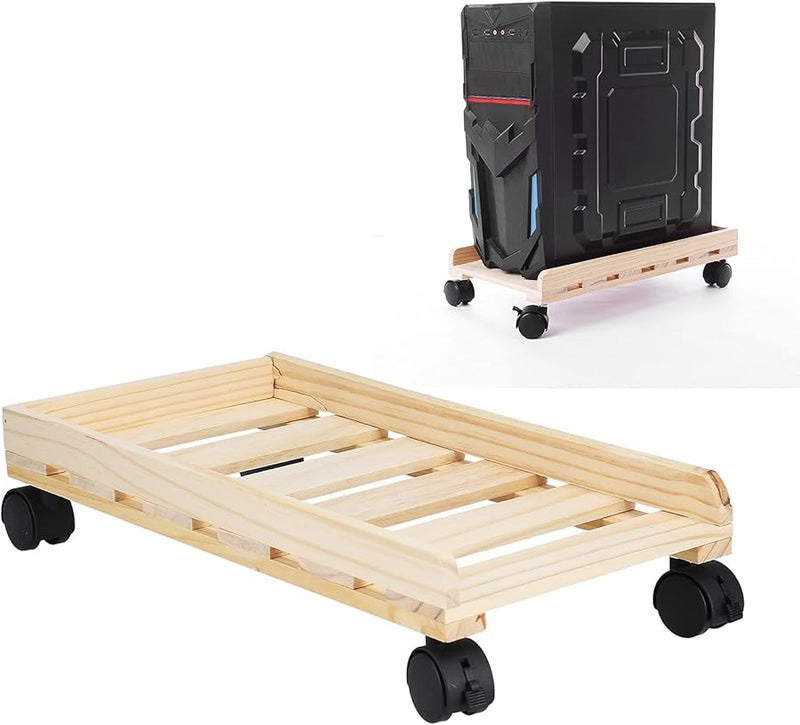 Wooden CPU Stand with 4 Rollers for Optimal Ventilation Mobile Computer Host Bracket - Image 3