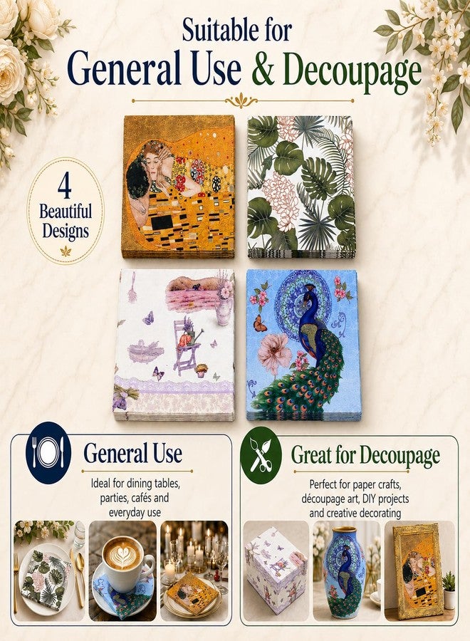 STORE 2508 Store2508 Printed 3 Ply Tissue Napkins Pack of 80, 4 Mixed Designs, 33 x 33 cm Unfolded, Decorative Paper Napkins for Dining, Parties, Cafes, General Use & Decoupage Craft (SET D) - Image 4