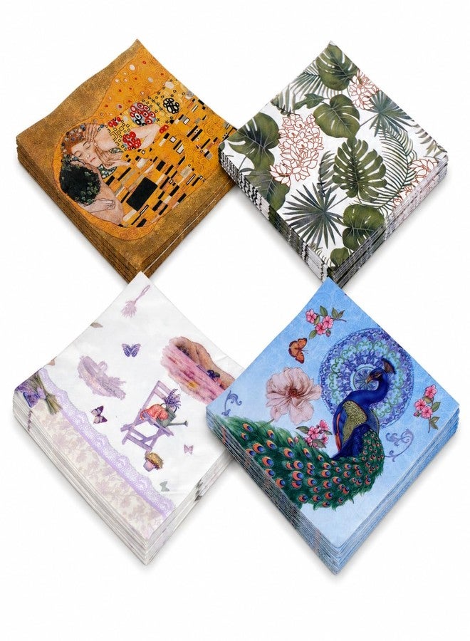 STORE 2508 Store2508 Printed 3 Ply Tissue Napkins Pack of 80, 4 Mixed Designs, 33 x 33 cm Unfolded, Decorative Paper Napkins for Dining, Parties, Cafes, General Use & Decoupage Craft (SET D) - Image 1