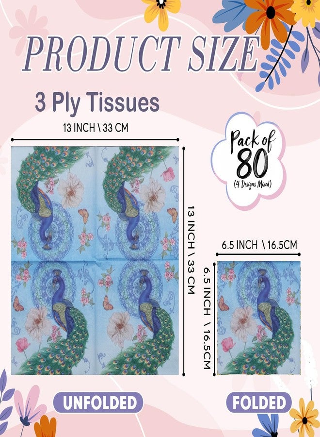 STORE 2508 Store2508 Printed 3 Ply Tissue Napkins Pack of 80, 4 Mixed Designs, 33 x 33 cm Unfolded, Decorative Paper Napkins for Dining, Parties, Cafes, General Use & Decoupage Craft (SET D) - Image 3