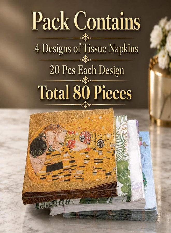 STORE 2508 Store2508 Printed 3 Ply Tissue Napkins Pack of 80, 4 Mixed Designs, 33 x 33 cm Unfolded, Decorative Paper Napkins for Dining, Parties, Cafes, General Use & Decoupage Craft (SET D) - Image 2