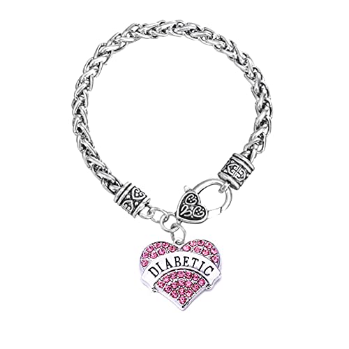 TGLS Pink Heart Diabetes Medical Alert Charm Bracelet for Type 1 and Type 2 Diabetic Jewelry - Image 1