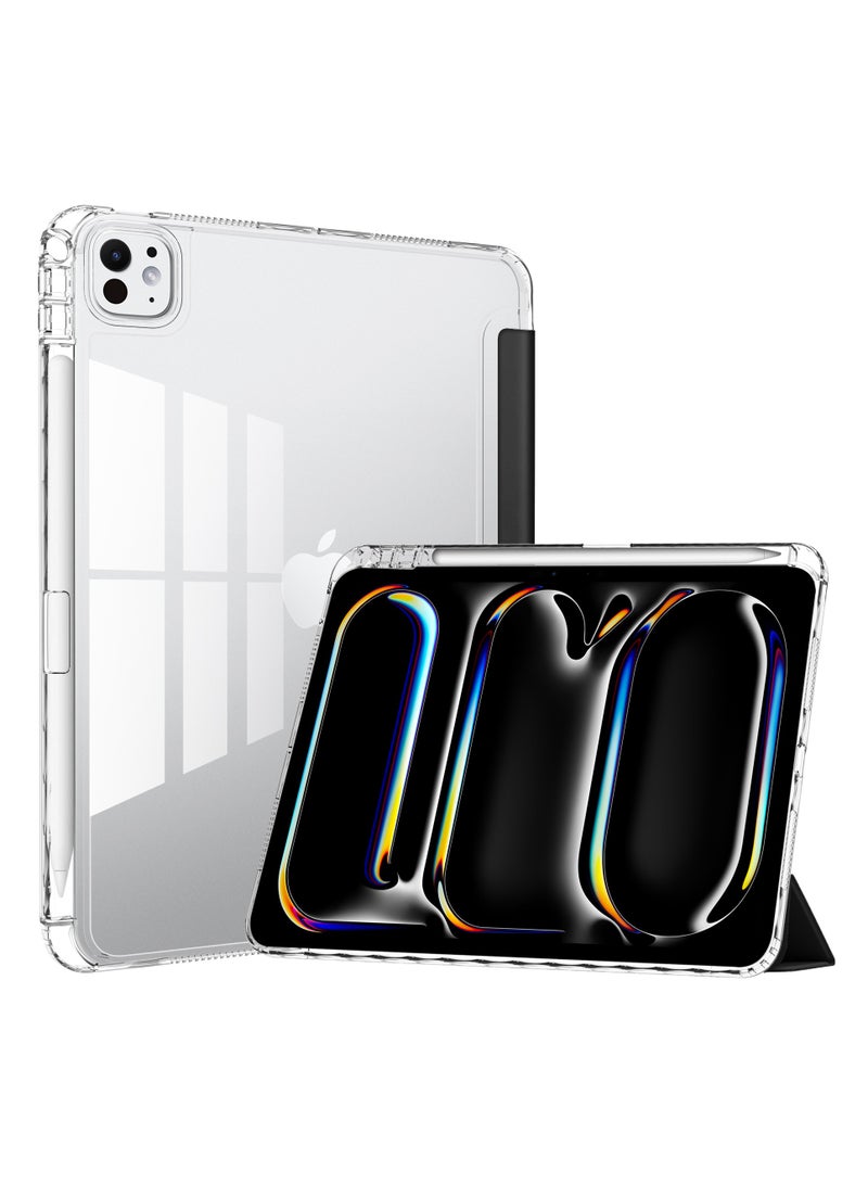 Slim Trifold Stand Clear Back, TPU Shockproof Frame Cover with Built-in Pencil Holder,Support Auto Sleep/Wake for iPad Air 13-Inch M2 (2024) / iPad Air 13‑Inch M3 (2025), Air 6 2024 (6th Generation) M2 13-Inch Black