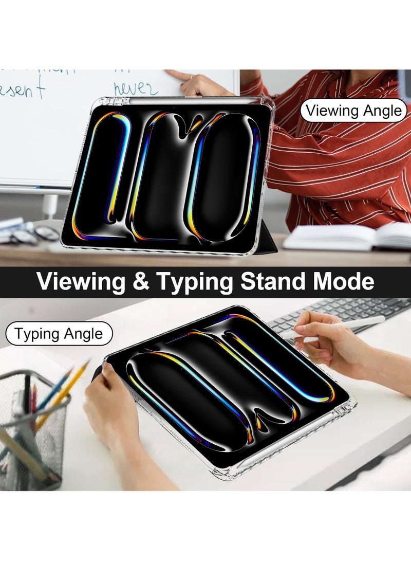 Slim Trifold Stand Clear Back, TPU Shockproof Frame Cover with Built-in Pencil Holder,Support Auto Sleep/Wake for iPad Air 13-Inch M2 (2024) / iPad Air 13‑Inch M3 (2025), Air 6 2024 (6th Generation) M2 13-Inch Black