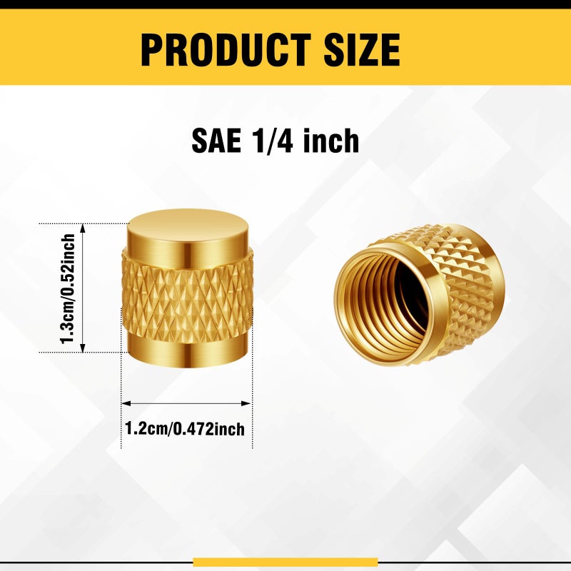 Yaocom 25 Pcs 1/4 Flare Brass Valve Cap HVAC Tool Bulk Round Compression Cap W/Neoprene Pipe O Ring Seal Refrigerant Locking Caps Plumbing Factories Supply - Image 2