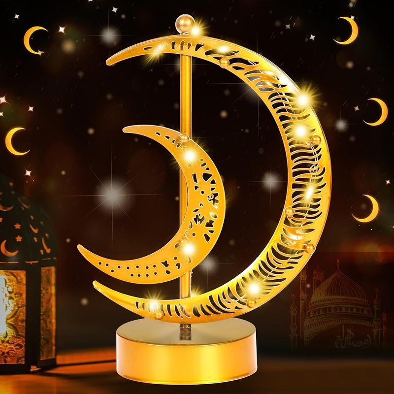 Pomefar Ramadan Decorations, Moon Shape Ramadan Light, Nightstand Lamp Desk Lamp for Home Bedroom Living Room Ramadan Table Decorations - Image 1
