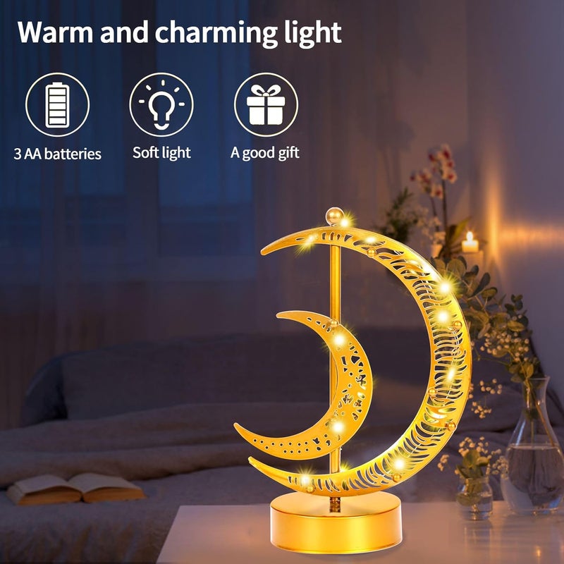 Pomefar Ramadan Decorations, Moon Shape Ramadan Light, Nightstand Lamp Desk Lamp for Home Bedroom Living Room Ramadan Table Decorations - Image 4