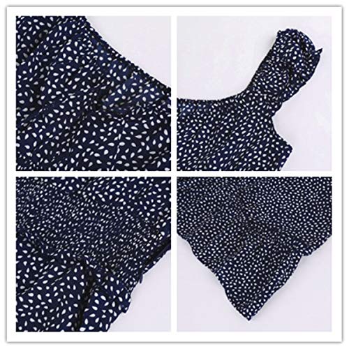 YOBECHO Womens Summer Ruffle Sleeve Sweetheart Neckline Printing Dress (X-Large, Navy Blue) - Image 4