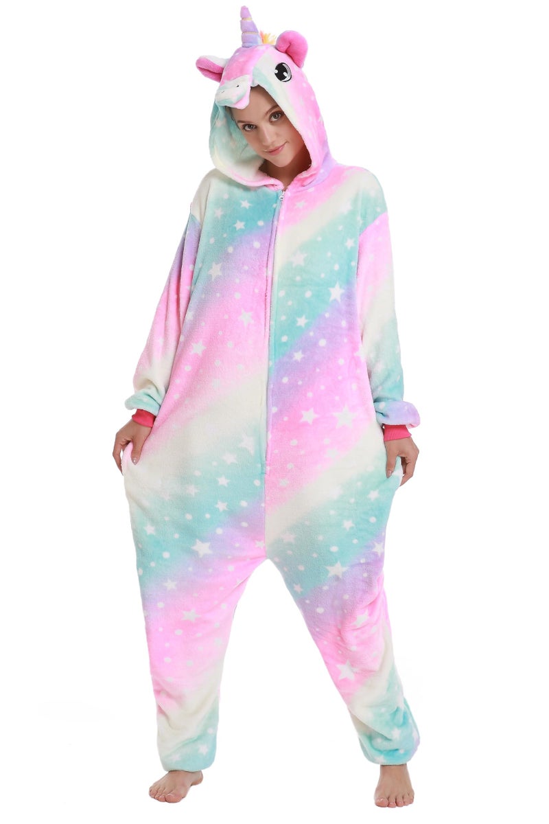 NewPlush Unisex Unicorn Costumes Pyjamas, Adult Women Men Animal Cosplay Onesie - Image 1