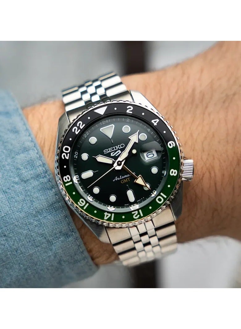 Seiko SSK035K1 5 Sports GMT Automatic Watch – Green Dial & Bezel, Stainless Steel, 100M Water Resistant (42.5mm) - Image 3