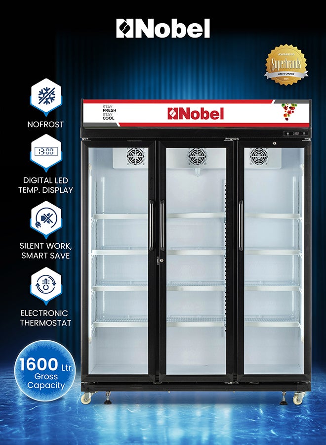 Nobel Commercial Showcase Chiller Triple Door 1600L Gross / 957L Net No-Frost Display Refrigerator, Digital LED Thermostat, Lock & Key – NSF1600TD (1 Year Warranty) 1600 L 590 W NSF1600TD black - Image 1