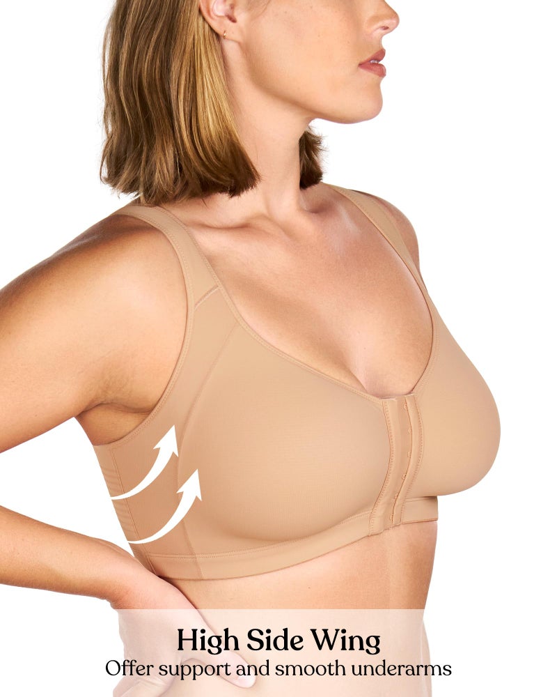 HSIA Posture Bras for Women - Front Closure Bra for Women No Underwire Back Support Plus Size Full Coverage Bra Toast - Image 5