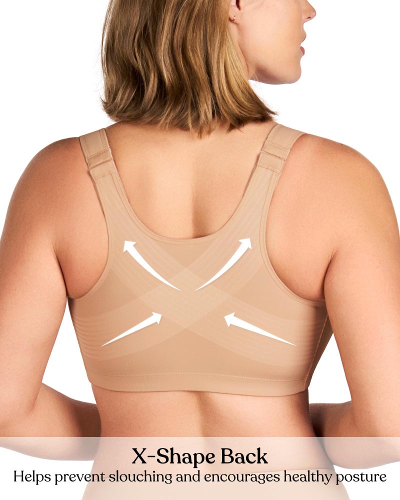 HSIA Posture Bras for Women - Front Closure Bra for Women No Underwire Back Support Plus Size Full Coverage Bra Toast - Image 3