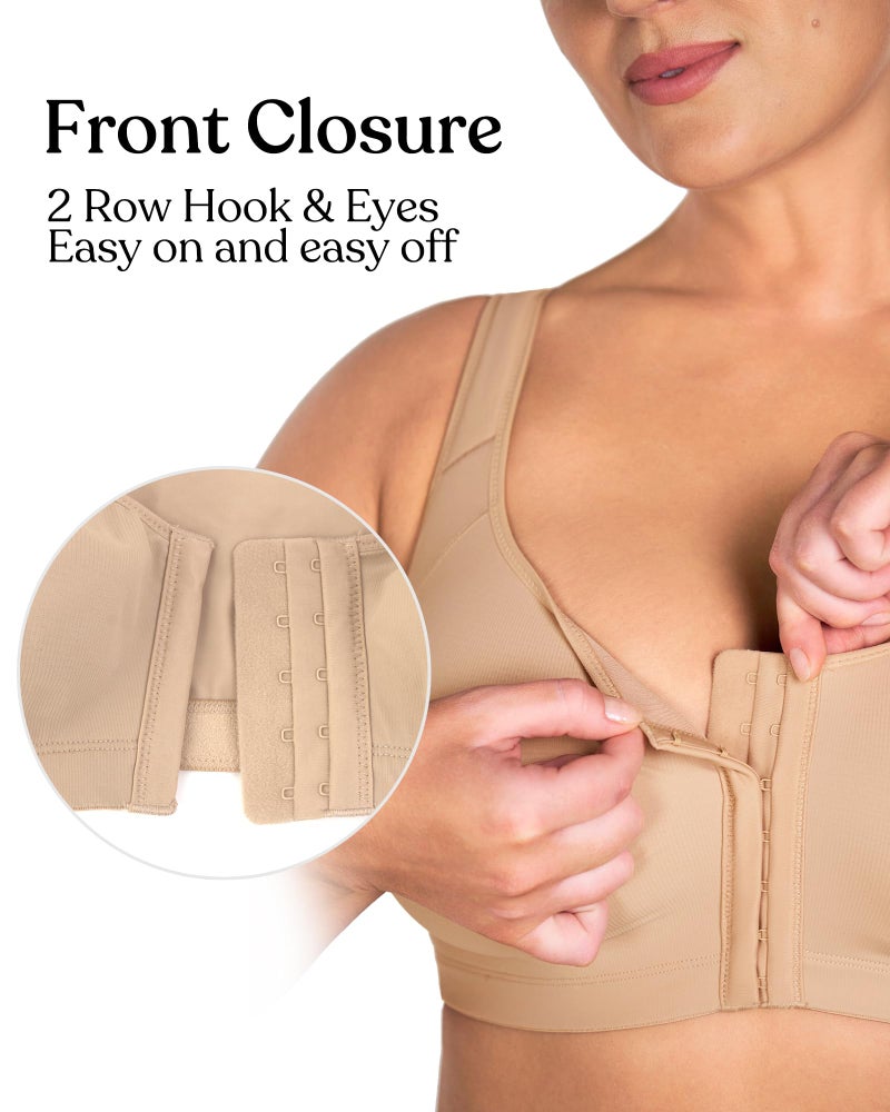 HSIA Posture Bras for Women - Front Closure Bra for Women No Underwire Back Support Plus Size Full Coverage Bra Toast - Image 2