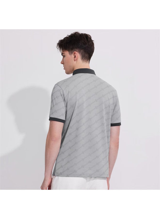 Dancing Wolves Silk And Modal Blend Summer Printed Men's Short Sleeve Polo Shirt 005 Light Grey 175 - Image 2