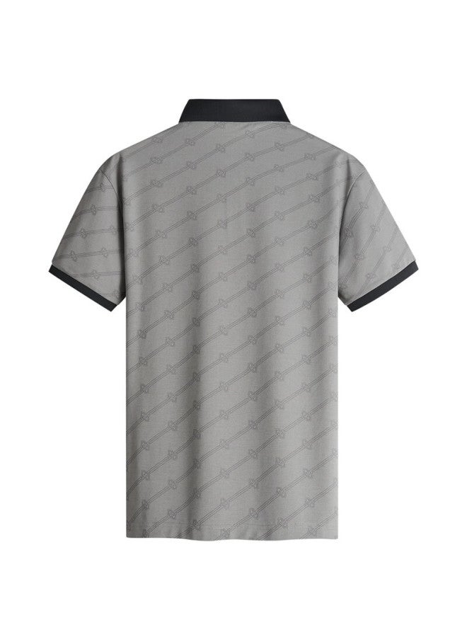 Dancing Wolves Silk And Modal Blend Summer Printed Men's Short Sleeve Polo Shirt 005 Light Grey 175 - Image 5