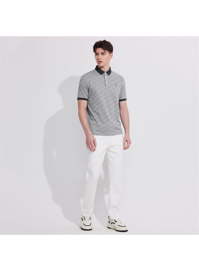 Dancing Wolves Silk And Modal Blend Summer Printed Men's Short Sleeve Polo Shirt 005 Light Grey 175 - Image 3