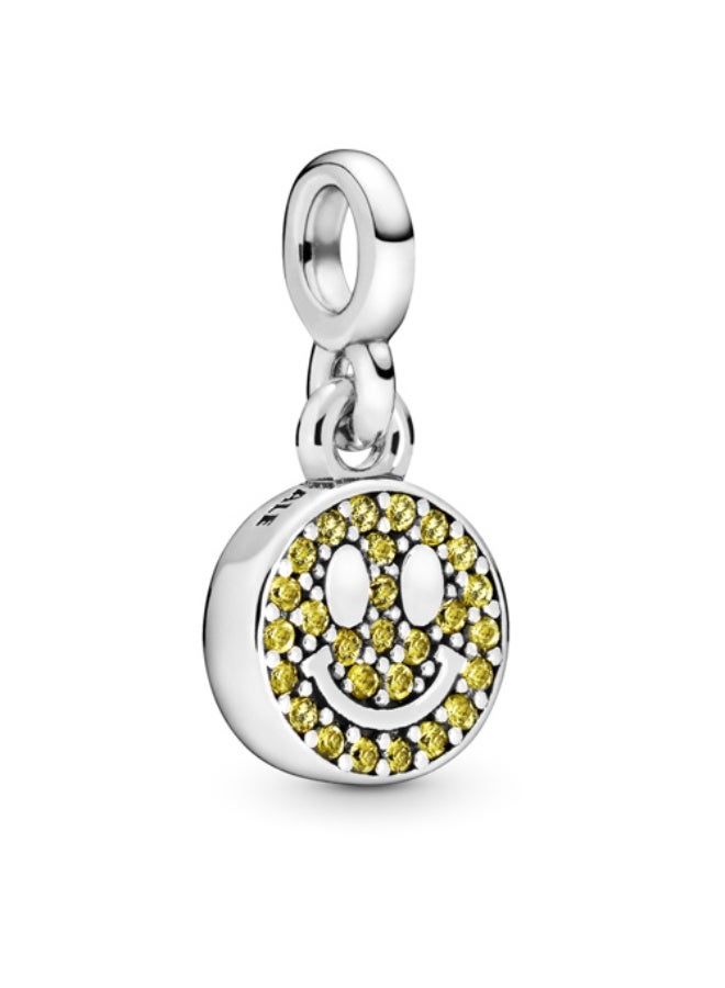 باندورا تعليقة صغيرة من الفضة الاسترليني مبتسمة مع كريستال أصفر فاتح