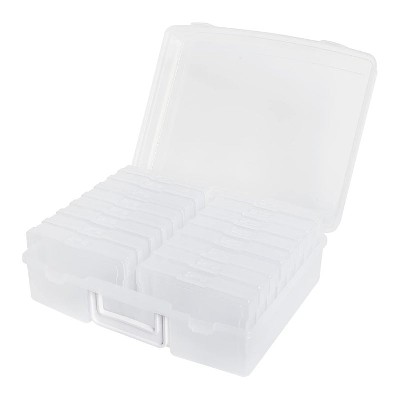 novelinks Clear 4 x 6 Photo Organizer with Handle 16 Transparent Inner Photo Storage Cases Portable Picture Keeper Craft Supply Box Holds 1600 PhotosTransparent