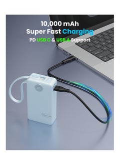 Moxedo Moxedo Porta-Go+ Power Bank 10000 mAh 1 USB-C/ 1 USB-A Ports with Built-in USB-C Cable PD Fast Charging Compatible for iPhone 16/15 Series, Samsung, Huawei, Xiaomi, iPad - Blue  - Image 3