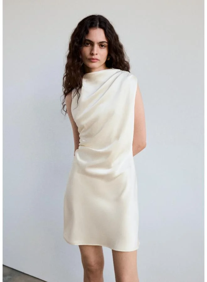 Mango Ruched dress with draped neckline