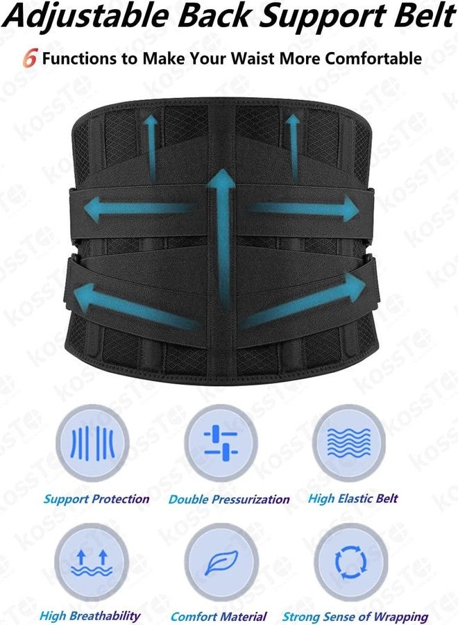 kossto Lumber Sacral Belt for Lower Back Pain Relief - Adjustable LS Belt with 4 Aluminum Support Plates - Compression Back Brace for Men & Women - Ergonomic Lower Spine Support | Universal (BLACK) - Image 2