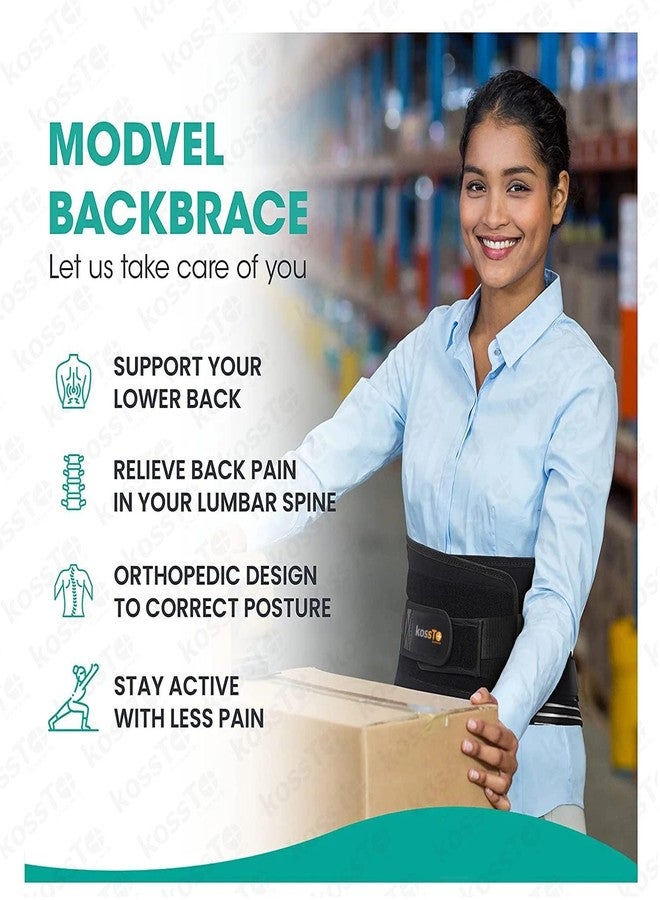 kossto Lumber Sacral Belt for Lower Back Pain Relief - Adjustable LS Belt with 4 Aluminum Support Plates - Compression Back Brace for Men & Women - Ergonomic Lower Spine Support | Universal (BLACK) - Image 3