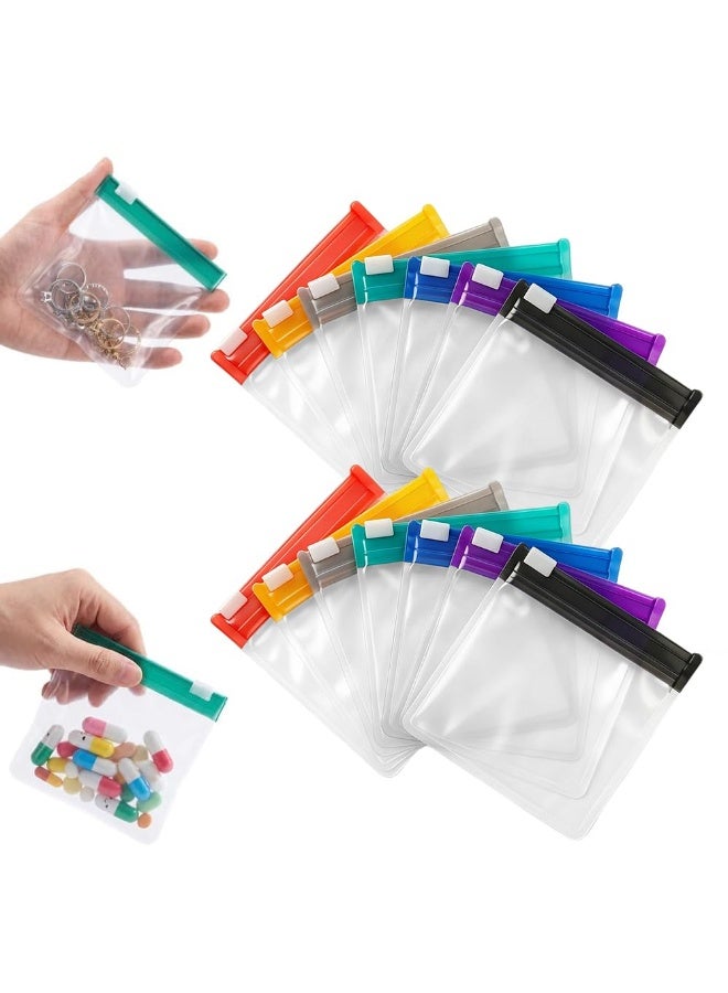 14 Pcs Self-Sealing Medicine Bags – Waterproof Pill Pouches with Writable Labels & Color-Coded Zippers, 7.5x7.5 cm, Reusable Vitamin Organizer for Travel & Daily Use - Image 1
