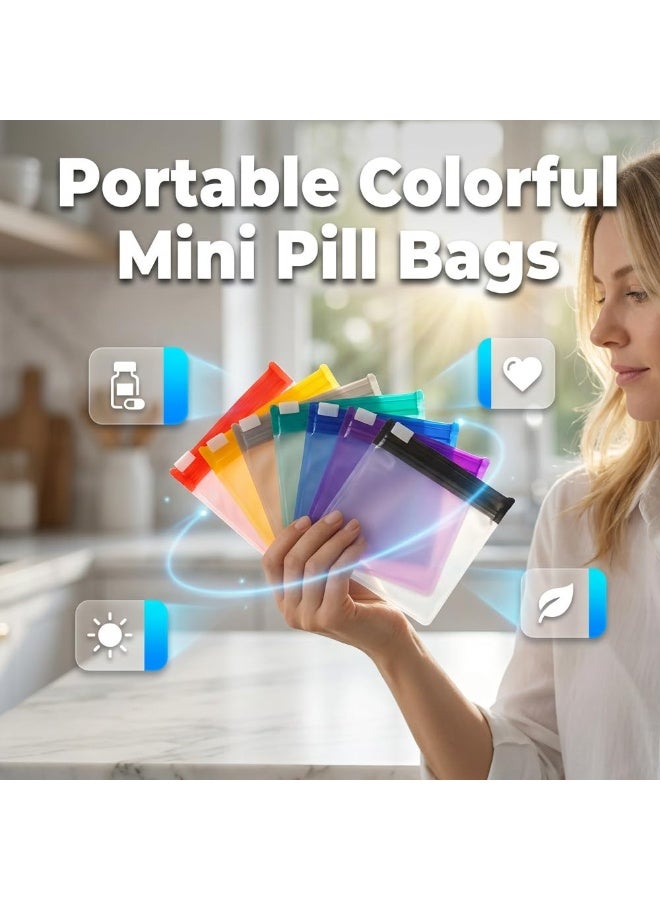 14 Pcs Self-Sealing Medicine Bags – Waterproof Pill Pouches with Writable Labels & Color-Coded Zippers, 7.5x7.5 cm, Reusable Vitamin Organizer for Travel & Daily Use - Image 2
