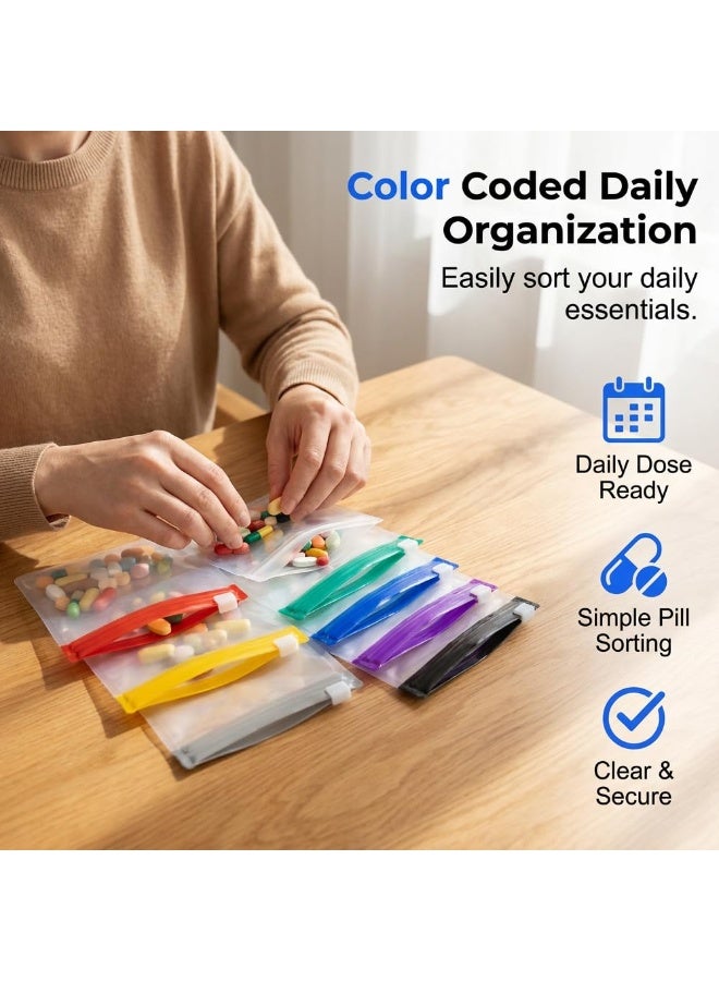 14 Pcs Self-Sealing Medicine Bags – Waterproof Pill Pouches with Writable Labels & Color-Coded Zippers, 7.5x7.5 cm, Reusable Vitamin Organizer for Travel & Daily Use - Image 5