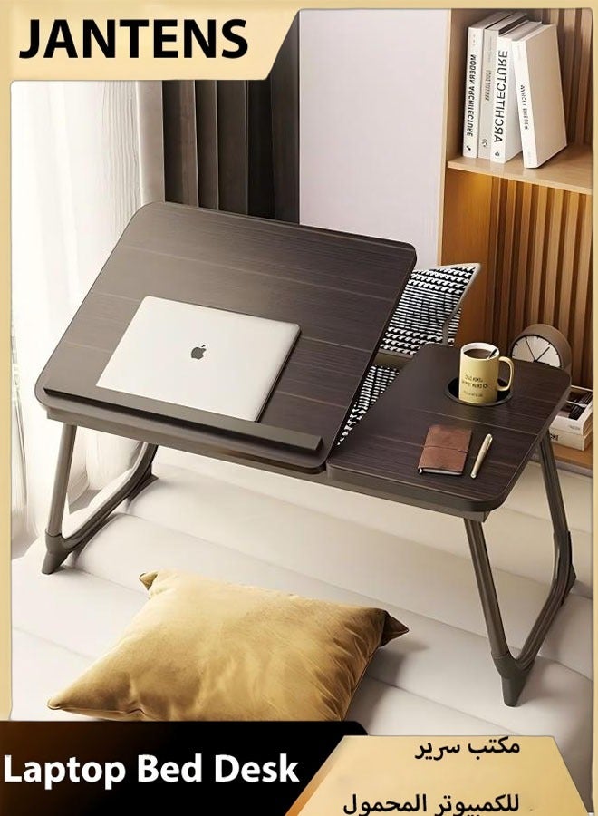 JANTENS Laptop Bed Tray Desk, Adjustable Folding Laptop Bed Table, Portable Standing Desk, Foldable Lap Tablet Desk with Cup Holder for Bed Couch Sofa Floor (Black)  - Image 1
