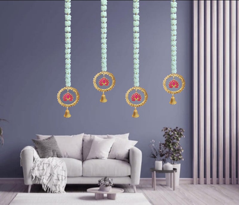 Tia Crafts Handmade Wall Door Hangings | Diwali Festive Decoration | Bedroom, Balcony, Living Room, Temple, Pooja Room Decoration | Garlands for Home (Mogra Lotus Garlands (Set of 4)) - Image 2