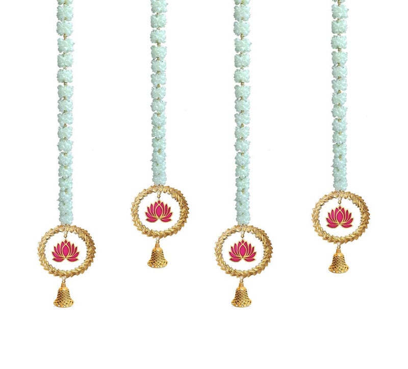 Tia Crafts Handmade Wall Door Hangings | Diwali Festive Decoration | Bedroom, Balcony, Living Room, Temple, Pooja Room Decoration | Garlands for Home (Mogra Lotus Garlands (Set of 4)) - Image 1
