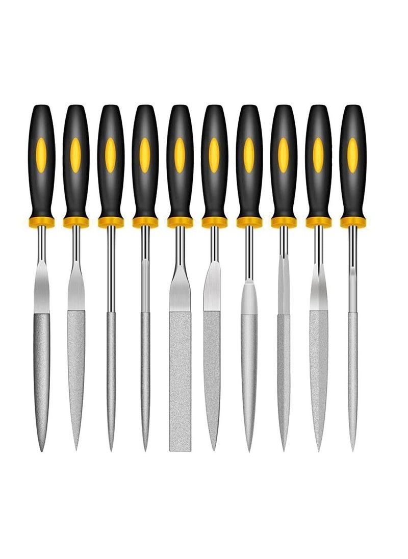 SYOSI - Diamond Needle File Set - 10 Pcs 4 x 160mm Mini Handheld Files for Metal, Glass, Agate, Jewelry Buffing - Includes Flat, Warding, Square, Triangular, Round, Half-Round Files - Image 1