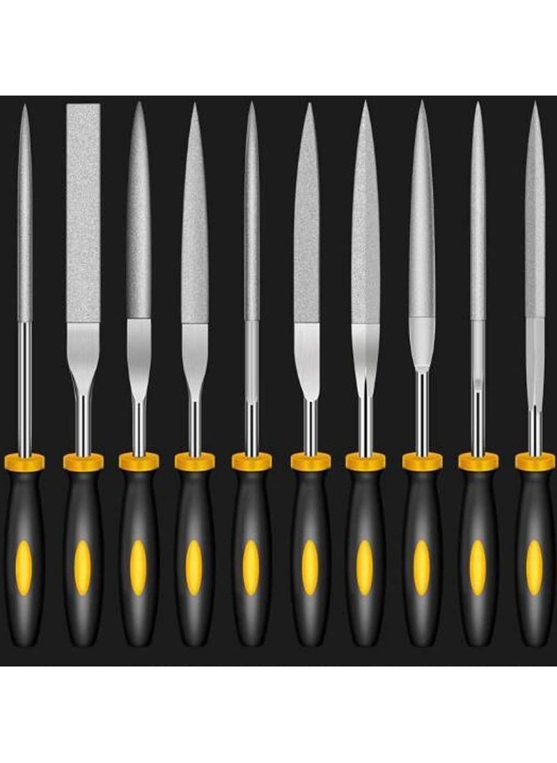 SYOSI - Diamond Needle File Set - 10 Pcs 4 x 160mm Mini Handheld Files for Metal, Glass, Agate, Jewelry Buffing - Includes Flat, Warding, Square, Triangular, Round, Half-Round Files - Image 1