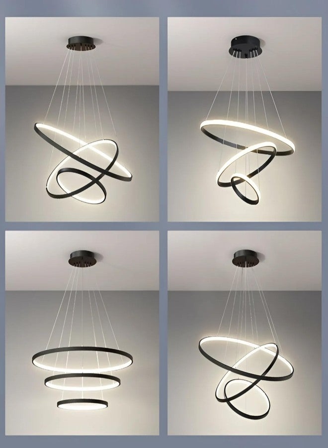 Twixle 3 LED Ring Light Circular Chandelier - Modern Metal Ceiling Light Hanging Lamp Fixture Semi Flush Mount for Living Room, Dining Room, Bedroom and More (3 Colour LED, Golden) - Image 4