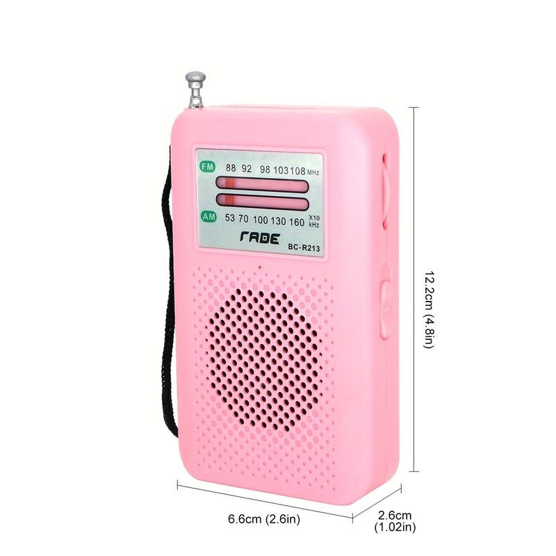 Pink Portable AM FM Radio with Built-in Speaker and VFD Display Adjustable Antenna for Camping Travel Emergencies - Image 2