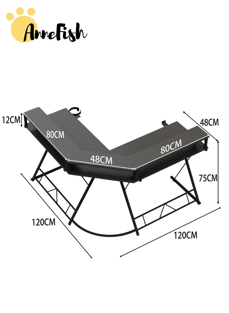 AnneFish 120cm L-Shaped Gaming Table with Led Lights Gaming Desk with Monitor Stand＆Cup Holder Headphone Hook Home Office Table Computer Desk L Desk Writing Workstation Corner Desk for Home Office Gaming Room - Image 4