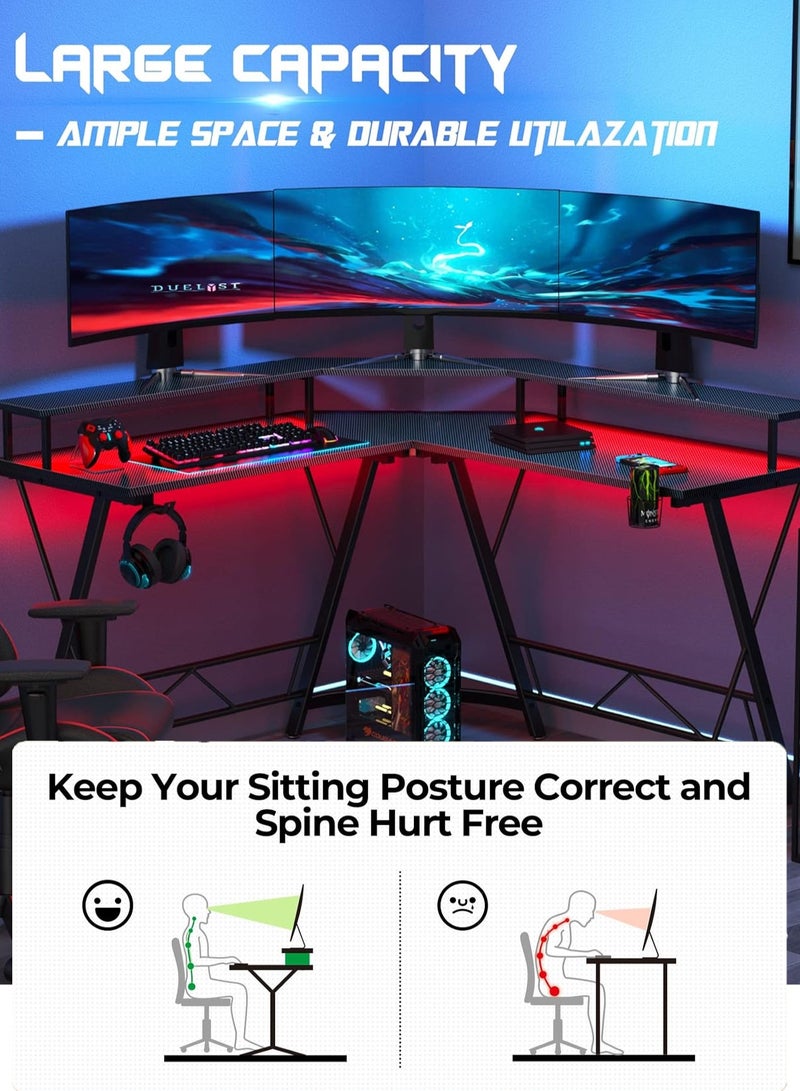 AnneFish 120cm L-Shaped Gaming Table with Led Lights Gaming Desk with Monitor Stand＆Cup Holder Headphone Hook Home Office Table Computer Desk L Desk Writing Workstation Corner Desk for Home Office Gaming Room - Image 5