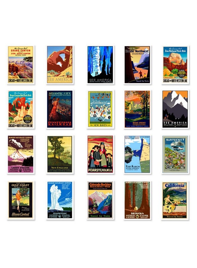 Postcard Fair USA VINTAGE TRAVEL POSTERS postcard set of 20. Post card variety pack of United States retro poster postcards. Made in USA. - Image 1