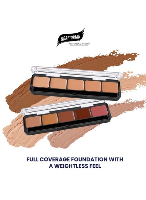 HD Glamour Crème Foundation Palette (Neutral #3) - High Definition 5 Color Makeup Palette, Cream Based Foundation Concealer and Contour Palette, Full Coverage - Deep Neutral Skin Shades