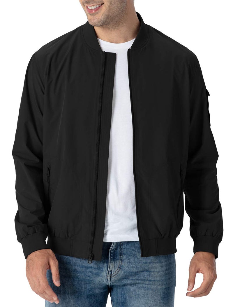Rdruko Men's Windbreaker Lightweight Bomber Jacket Causal Fashion Light Jacket(Black, US L) - Image 1