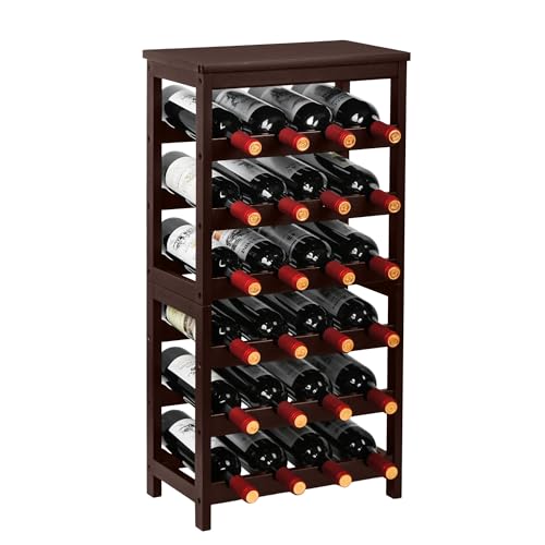 VASMIA Wine Rack Free Standing Floor, 6-Tier Display Wine Storage Shelves with Table Top, 24-Bottle Bamboo Wine Rack Shelf for Kitchen Bar Dining Room Living Room, Brown - Image 1