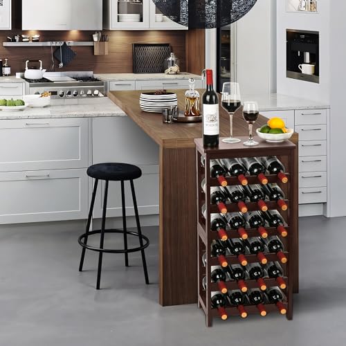 VASMIA Wine Rack Free Standing Floor, 6-Tier Display Wine Storage Shelves with Table Top, 24-Bottle Bamboo Wine Rack Shelf for Kitchen Bar Dining Room Living Room, Brown - Image 4