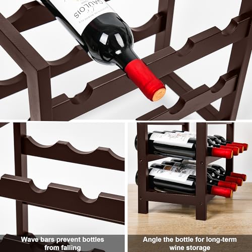 VASMIA Wine Rack Free Standing Floor, 6-Tier Display Wine Storage Shelves with Table Top, 24-Bottle Bamboo Wine Rack Shelf for Kitchen Bar Dining Room Living Room, Brown - Image 5