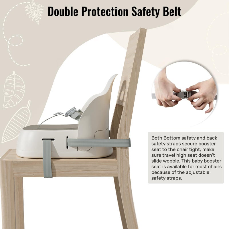 UBRAVOO Baby Booster Seats, Toddler Booster Seat for Dining Table with Adjustable Straps, Portable Compact Portable Baby Chair for Dining and Travel (Khaki) - Image 3