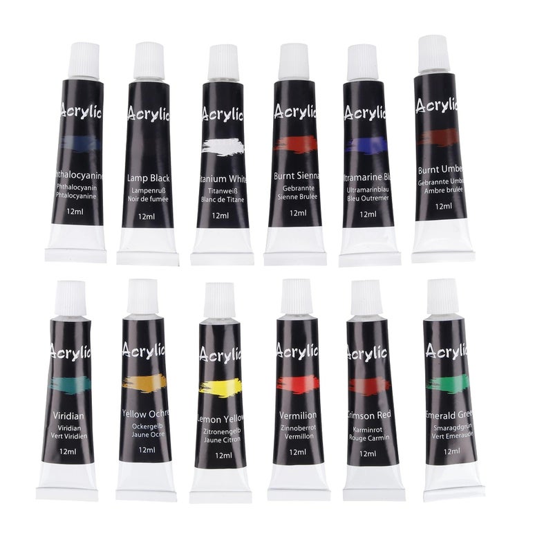 URBAN BOX Acrylic Paint Set - 12 Vibrant Colors, 12ml Tubes - Non-Toxic, Rich Pigments - Perfect for Artists, Students & DIY Crafters - Image 1