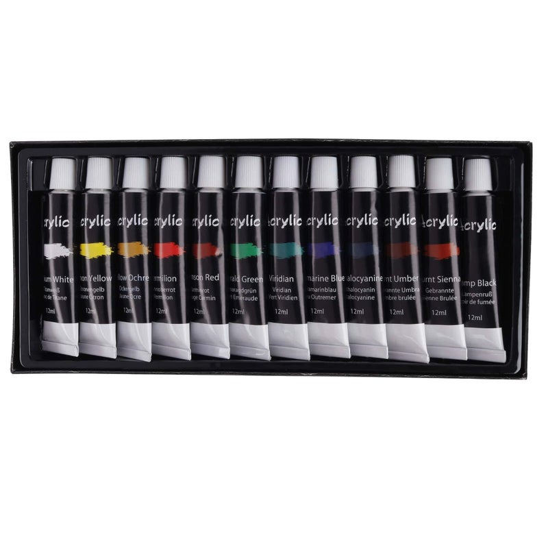 URBAN BOX Acrylic Paint Set - 12 Vibrant Colors, 12ml Tubes - Non-Toxic, Rich Pigments - Perfect for Artists, Students & DIY Crafters - Image 3