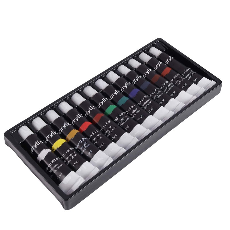 URBAN BOX Acrylic Paint Set - 12 Vibrant Colors, 12ml Tubes - Non-Toxic, Rich Pigments - Perfect for Artists, Students & DIY Crafters - Image 2