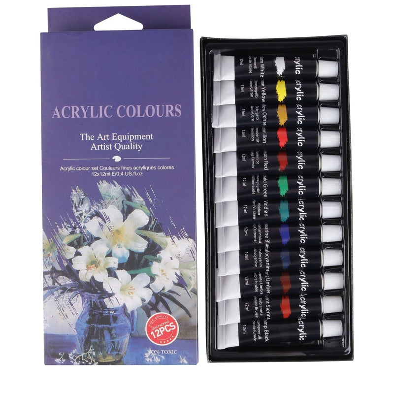 URBAN BOX Acrylic Paint Set - 12 Vibrant Colors, 12ml Tubes - Non-Toxic, Rich Pigments - Perfect for Artists, Students & DIY Crafters - Image 5